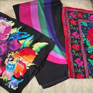 Vibrant 100% Silk Floral and Striped Scarves